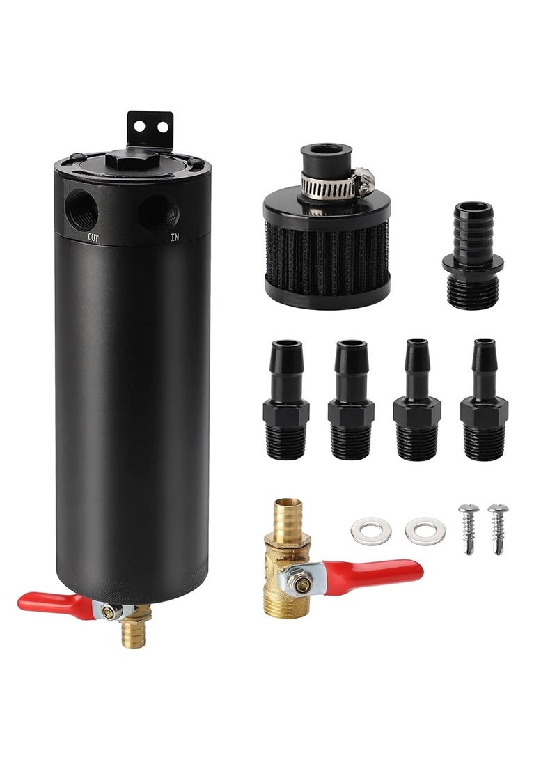 خزان جامع زيتي بقوة 750 مليلتر بمخرجين ومصفاة تنفيس مع صمام تصريف من الألومنيوم الأسود - Image 1